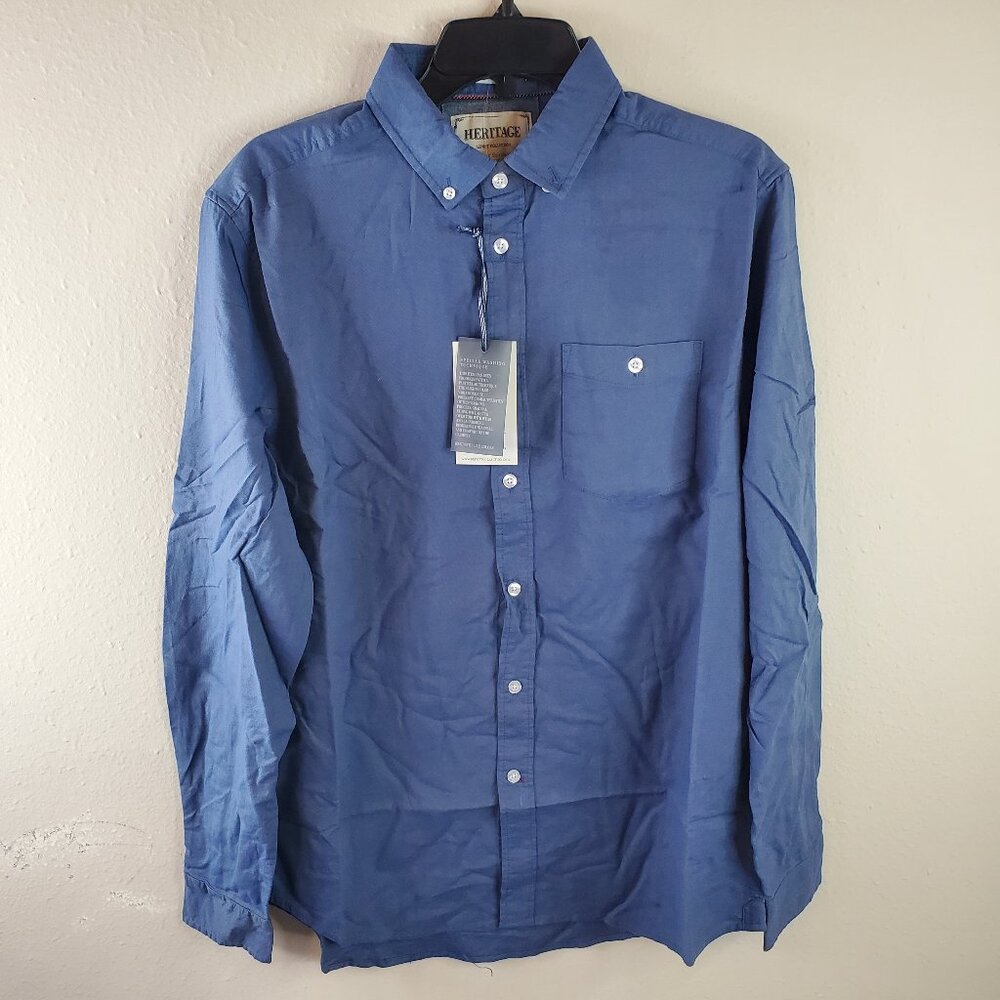 Heritage Mens Oxford Navy Long Sleeve Button Sport Shirt
